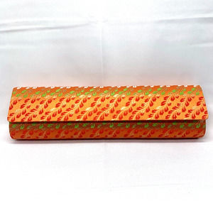 Vintage Japanese Kimono Evening Bag Clutch Orange Vines Metallic 3.25"x12"